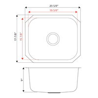 Pelican PL-VS2118 18G Stainless Steel Single Bowl Undermount Kitchen Sink 20-5/8'' x 17-7/8''